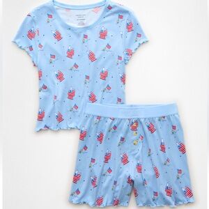 🇺🇸 American Eagle Snoopy Americana Plush Baby Tee Pj Set 🇺🇸